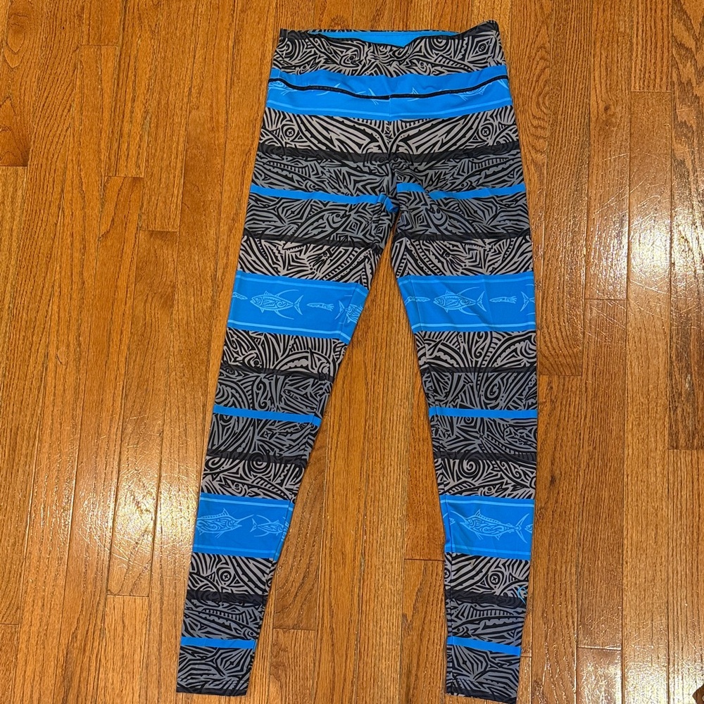 Pelagic Blue and Black Patterned Kids Leggings